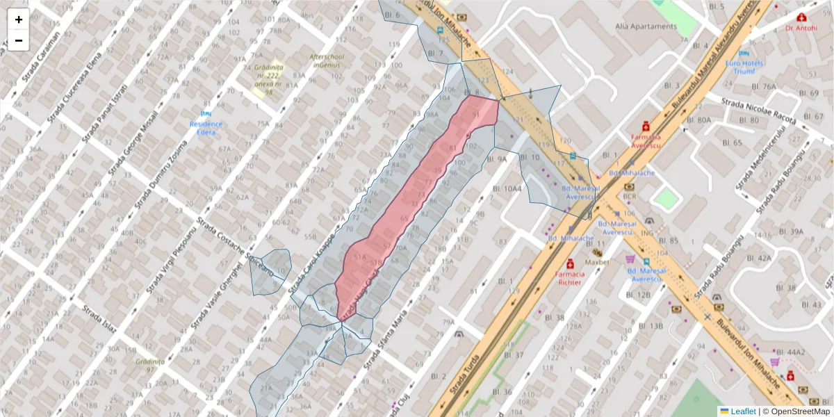 Hartă a codului poștal  și a codurilor poștale învecinate