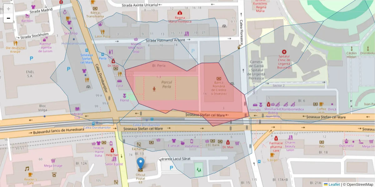 Hartă a codului poștal  și a codurilor poștale învecinate