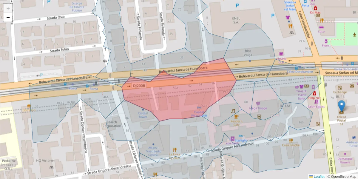 Hartă a codului poștal  și a codurilor poștale învecinate