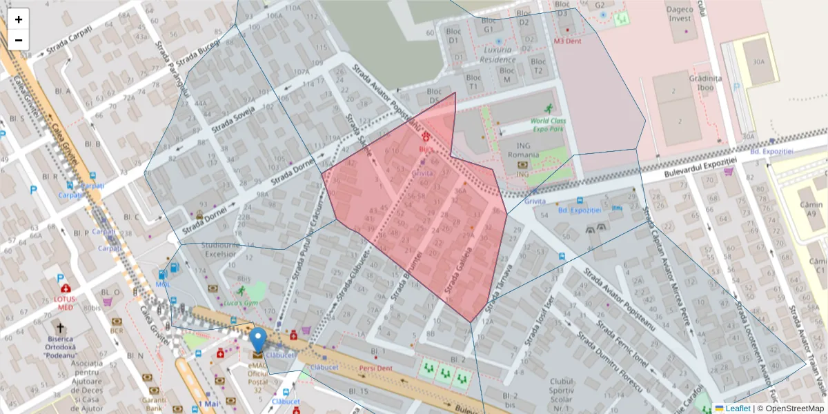 Hartă a codului poștal  și a codurilor poștale învecinate