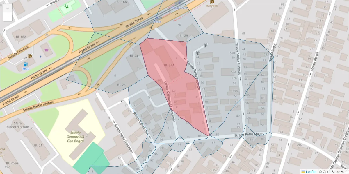Hartă a codului poștal  și a codurilor poștale învecinate