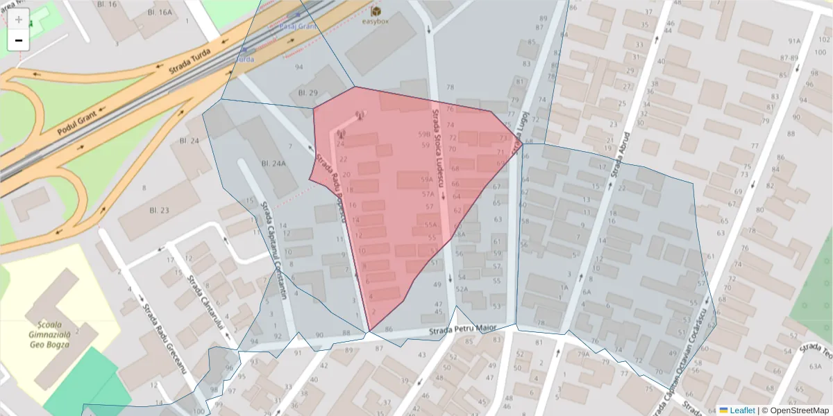 Hartă a codului poștal  și a codurilor poștale învecinate