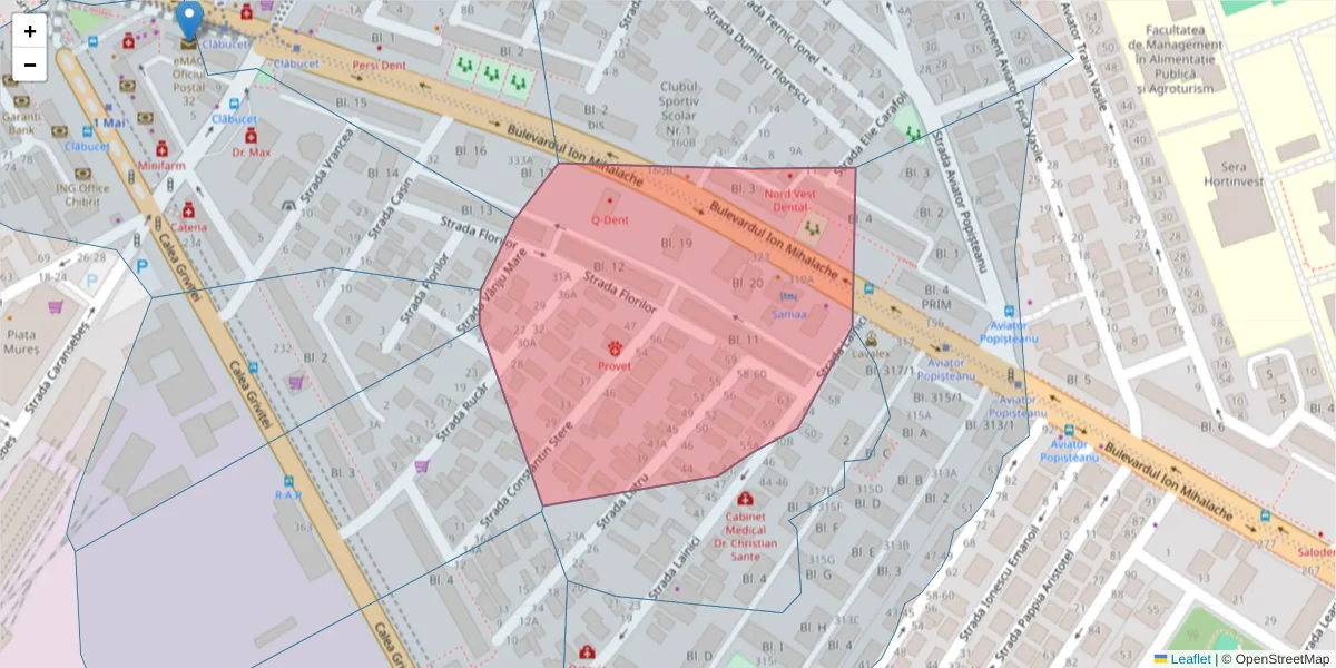 Hartă a codului poștal  și a codurilor poștale învecinate