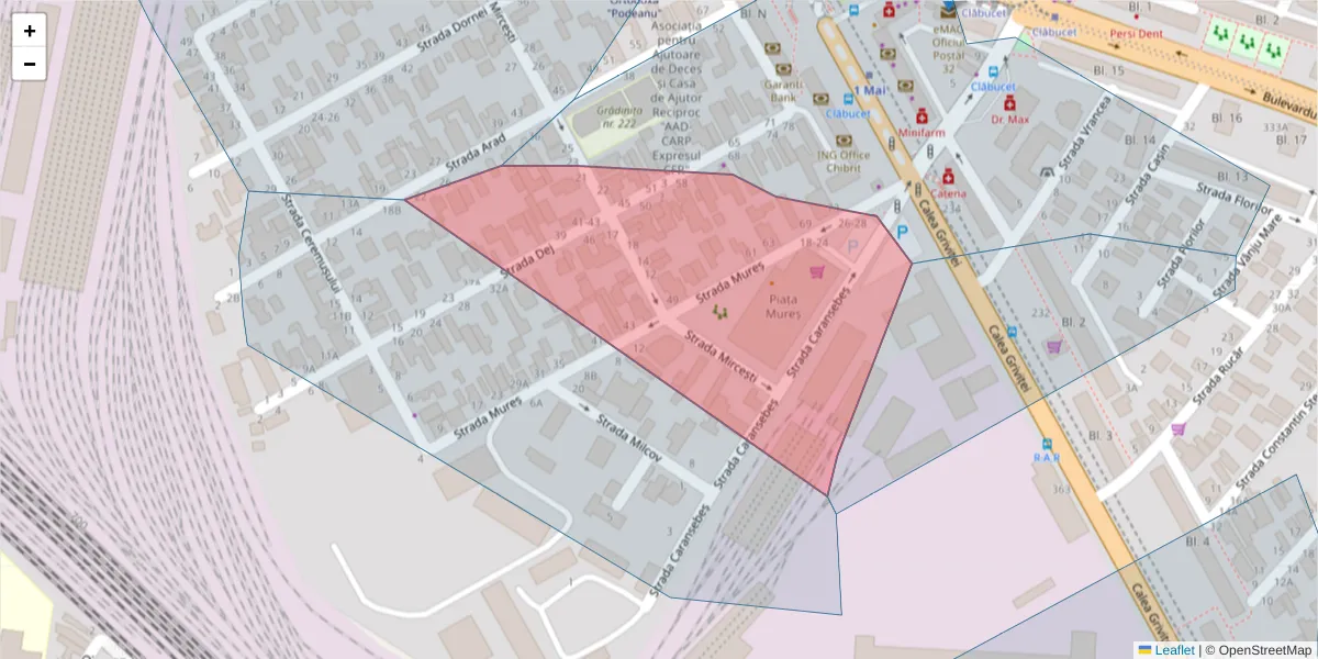 Hartă a codului poștal  și a codurilor poștale învecinate