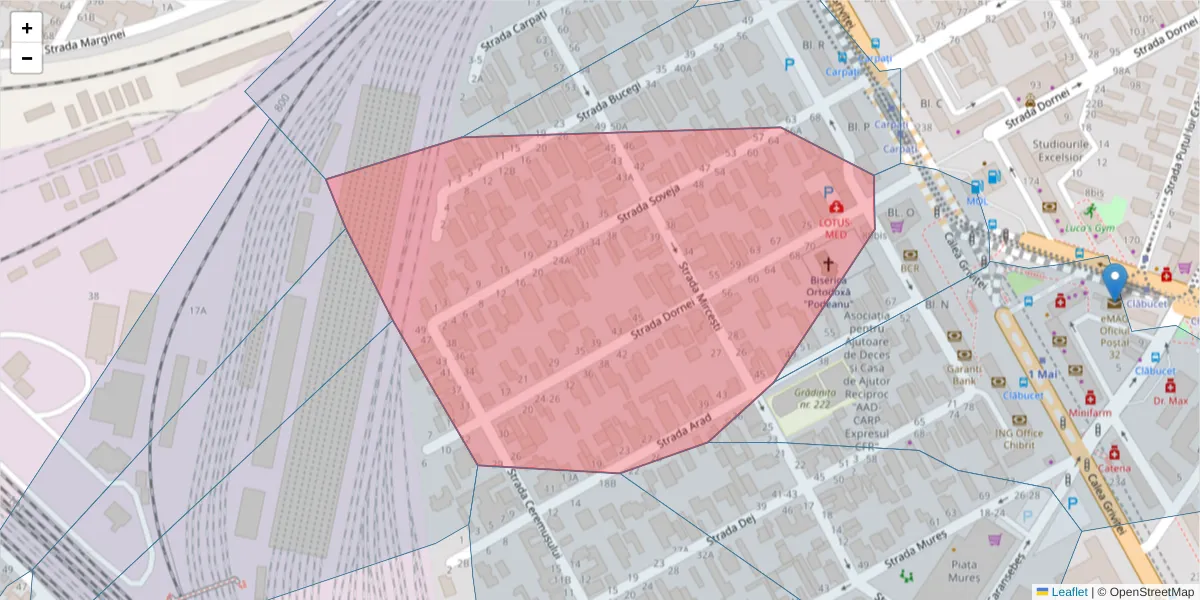 Hartă a codului poștal  și a codurilor poștale învecinate