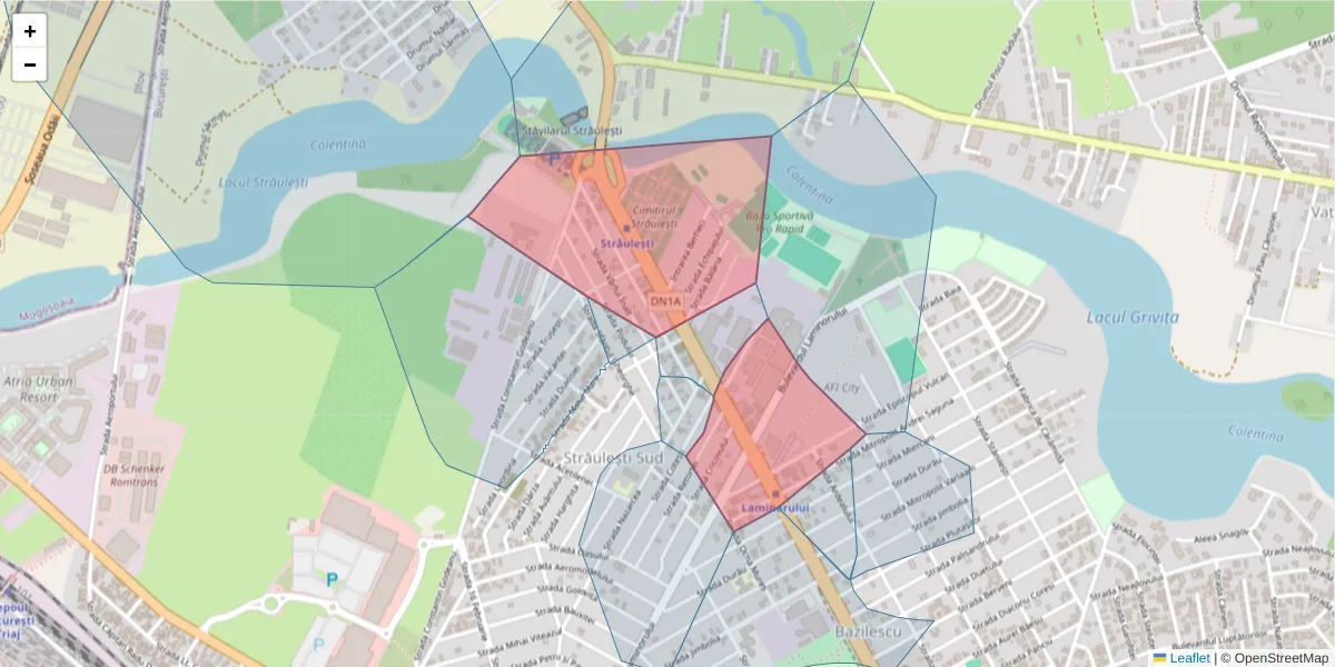 Hartă a codului poștal  și a codurilor poștale învecinate