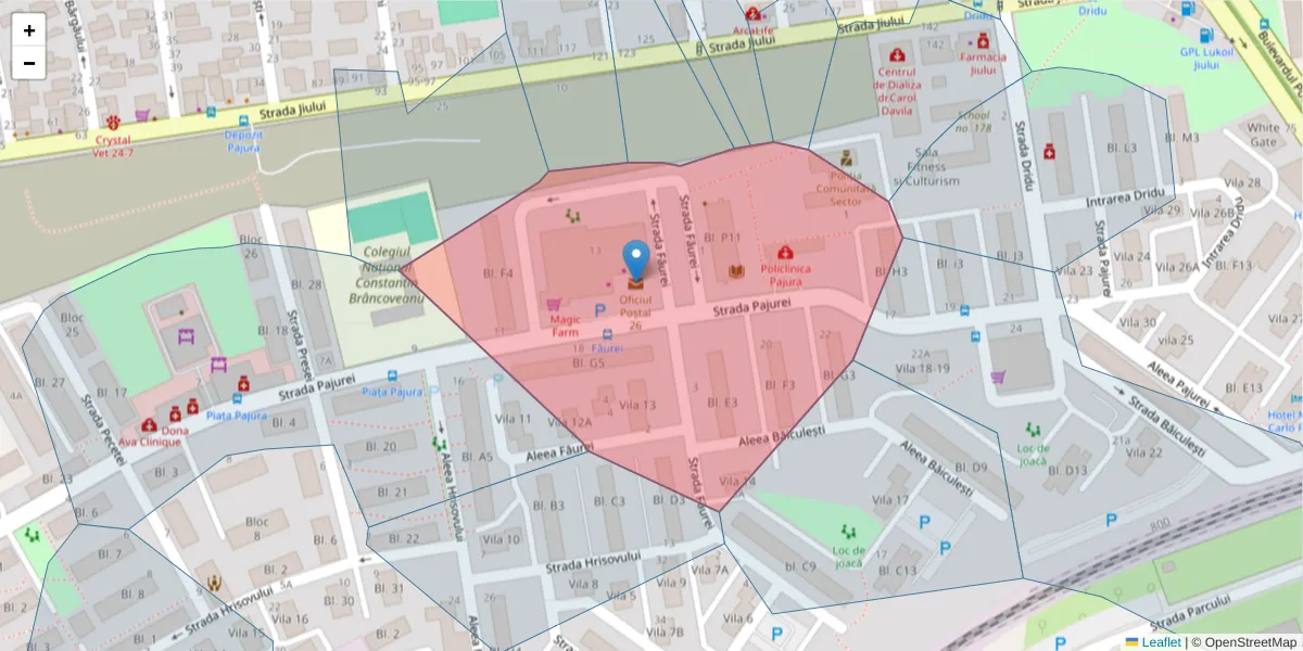 Hartă a codului poștal  și a codurilor poștale învecinate