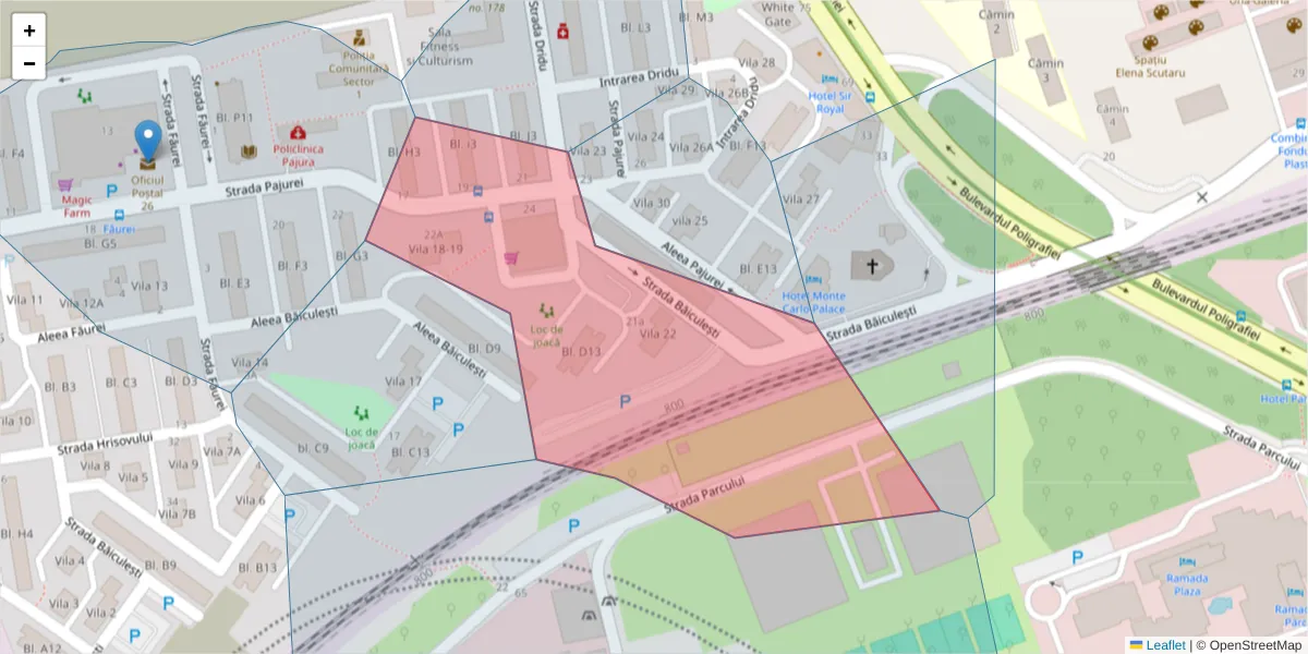 Hartă a codului poștal  și a codurilor poștale învecinate