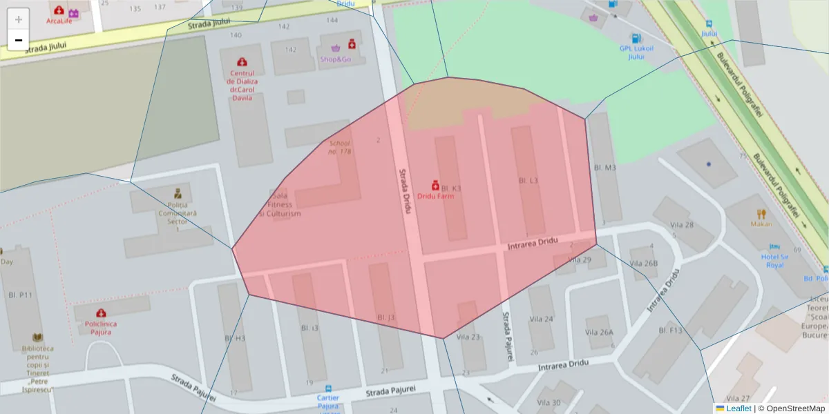 Hartă a codului poștal  și a codurilor poștale învecinate