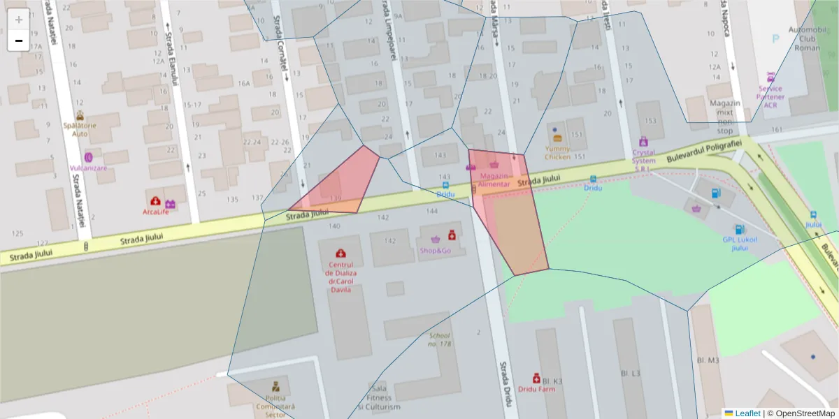 Hartă a codului poștal  și a codurilor poștale învecinate