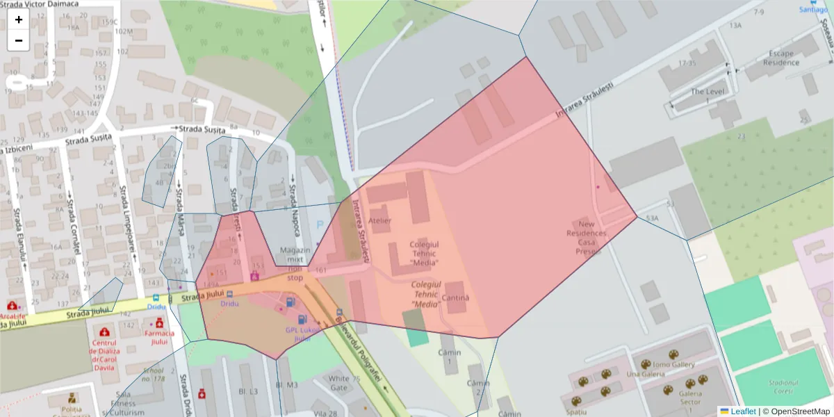Hartă a codului poștal  și a codurilor poștale învecinate