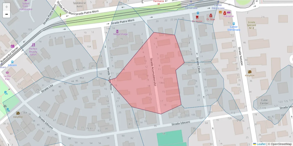 Hartă a codului poștal  și a codurilor poștale învecinate