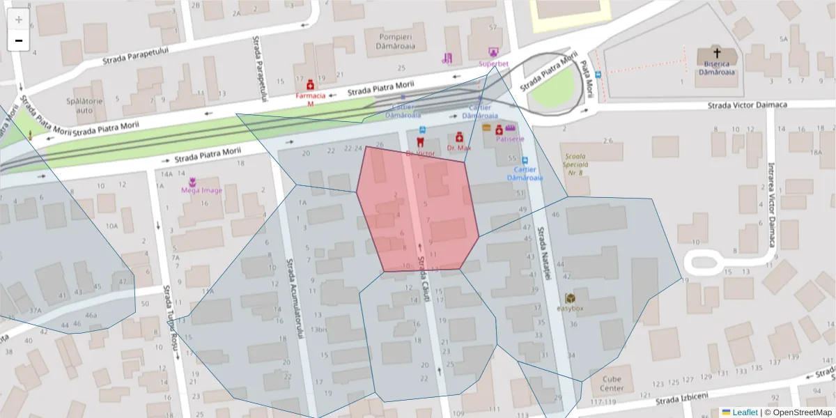Hartă a codului poștal  și a codurilor poștale învecinate