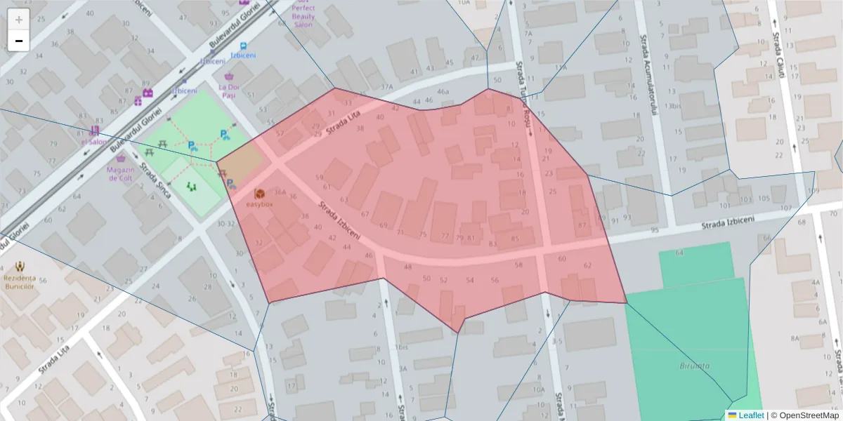 Hartă a codului poștal  și a codurilor poștale învecinate