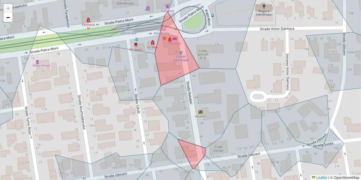 Hartă a codului poștal  și a codurilor poștale învecinate