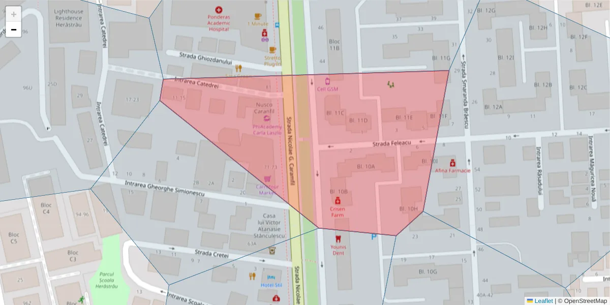 Hartă a codului poștal  și a codurilor poștale învecinate