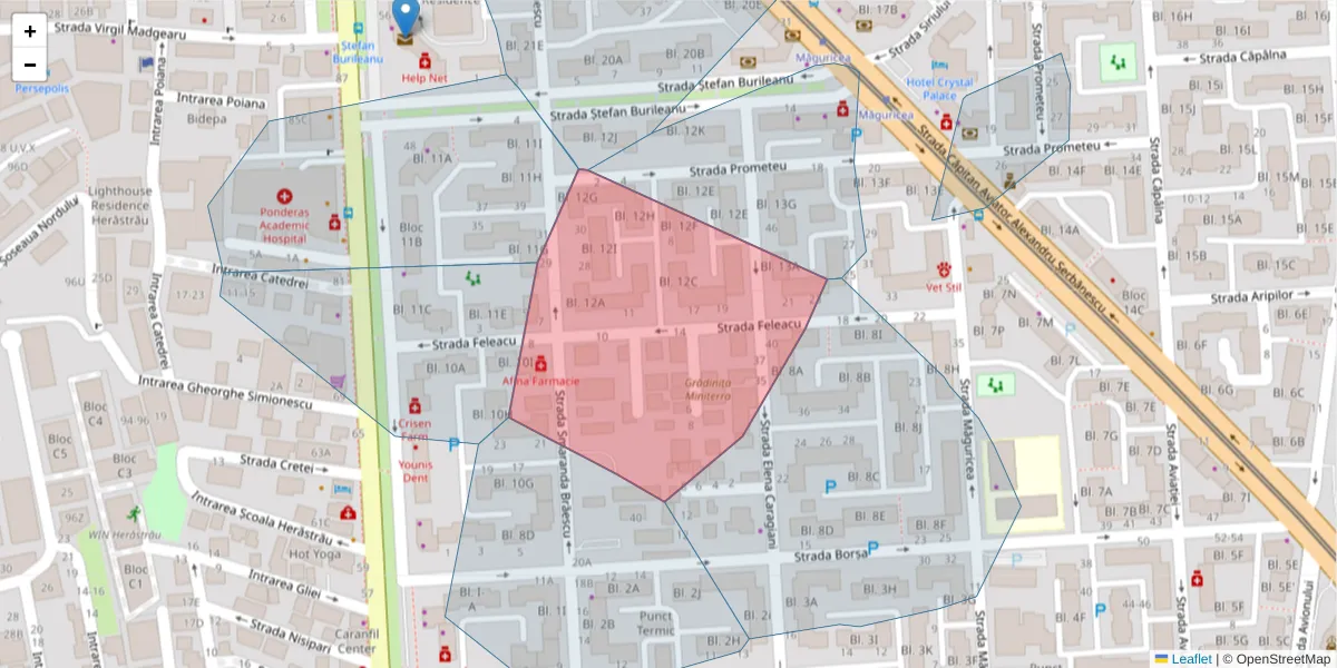 Hartă a codului poștal  și a codurilor poștale învecinate