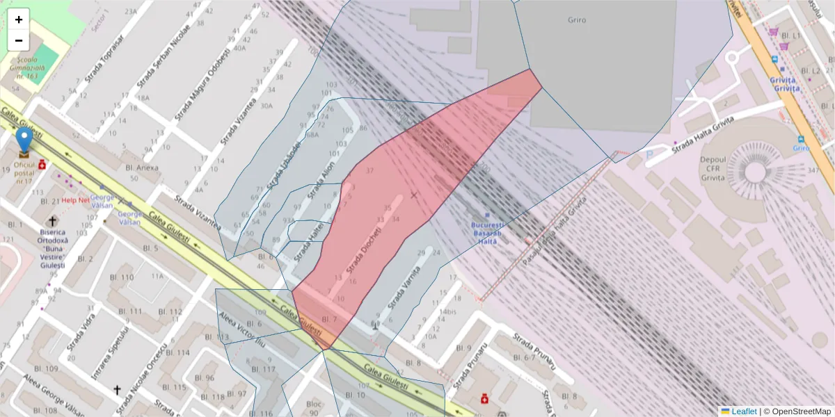 Hartă a codului poștal  și a codurilor poștale învecinate