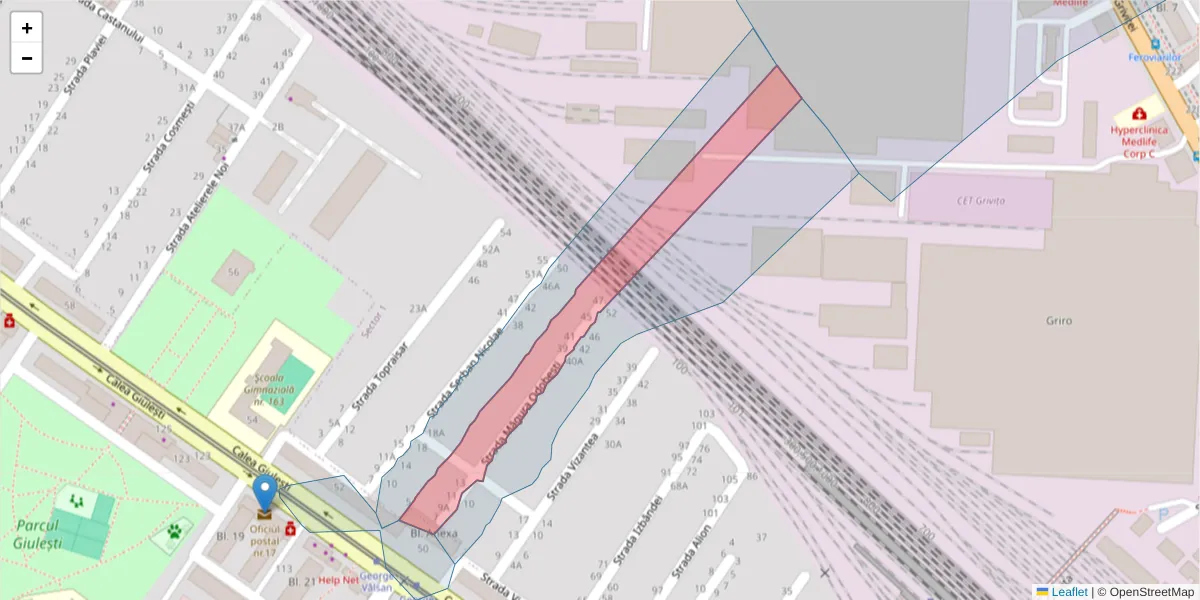 Hartă a codului poștal  și a codurilor poștale învecinate
