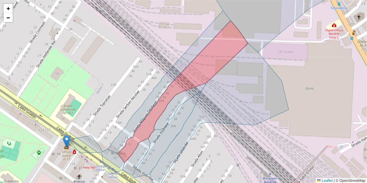 Hartă a codului poștal  și a codurilor poștale învecinate