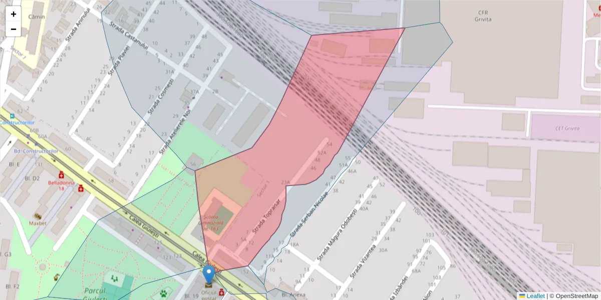 Hartă a codului poștal  și a codurilor poștale învecinate