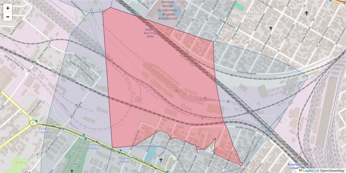 Hartă a codului poștal  și a codurilor poștale învecinate