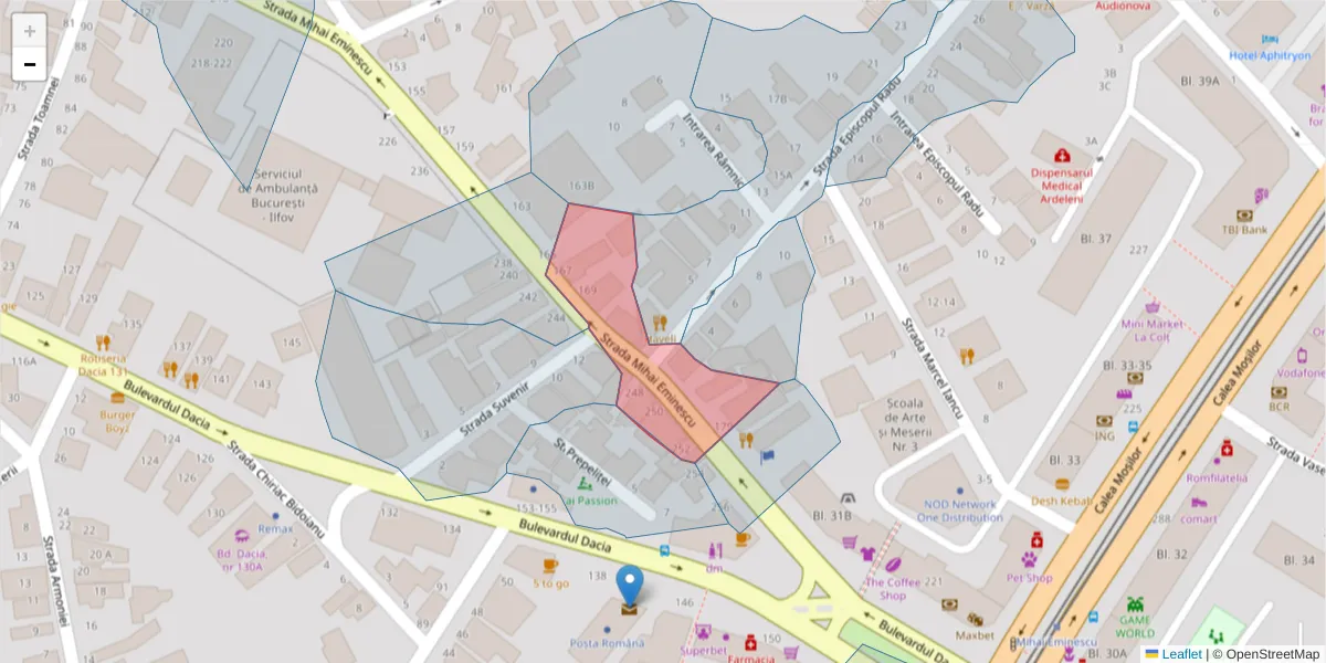 Hartă a codului poștal  și a codurilor poștale învecinate