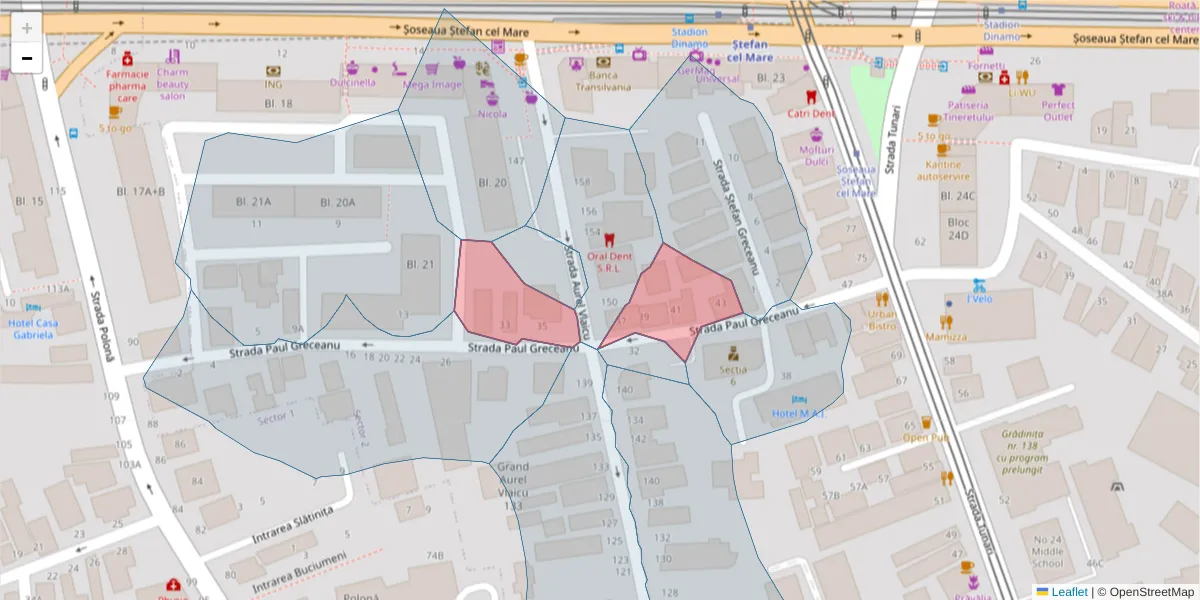 Hartă a codului poștal  și a codurilor poștale învecinate