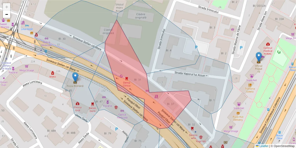Hartă a codului poștal  și a codurilor poștale învecinate
