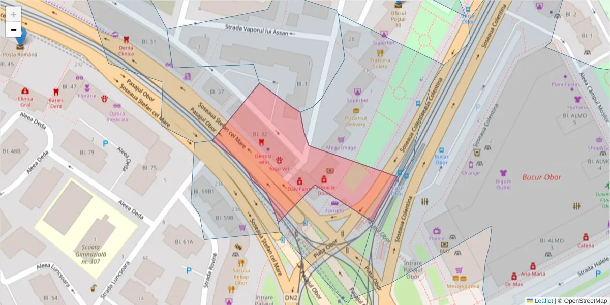 Hartă a codului poștal  și a codurilor poștale învecinate