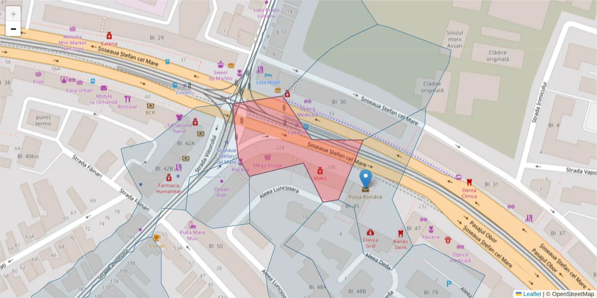 Hartă a codului poștal  și a codurilor poștale învecinate