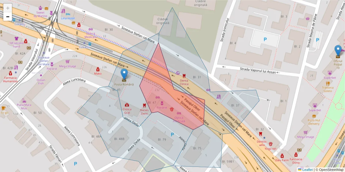 Hartă a codului poștal  și a codurilor poștale învecinate