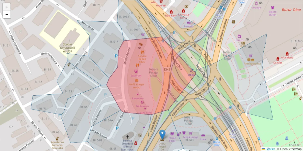 Hartă a codului poștal  și a codurilor poștale învecinate