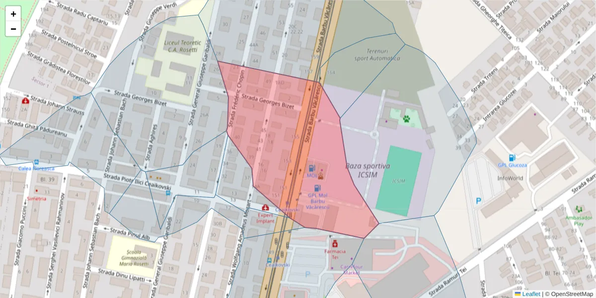 Hartă a codului poștal  și a codurilor poștale învecinate