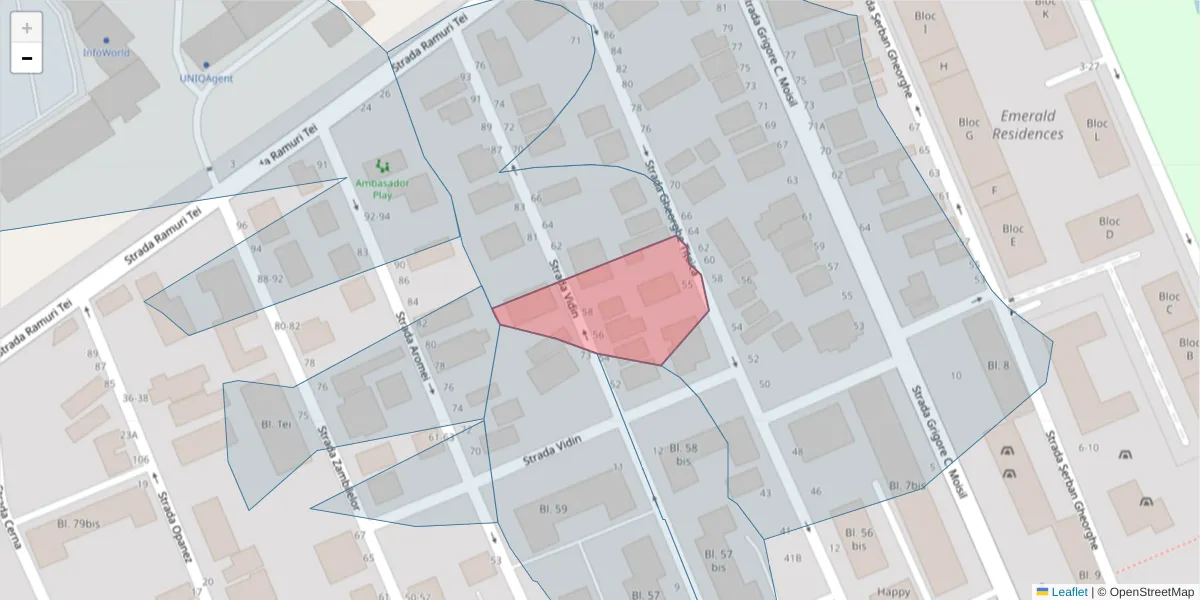 Hartă a codului poștal  și a codurilor poștale învecinate