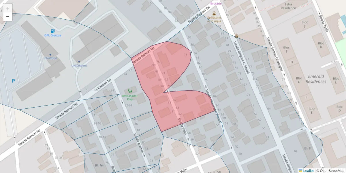 Hartă a codului poștal  și a codurilor poștale învecinate