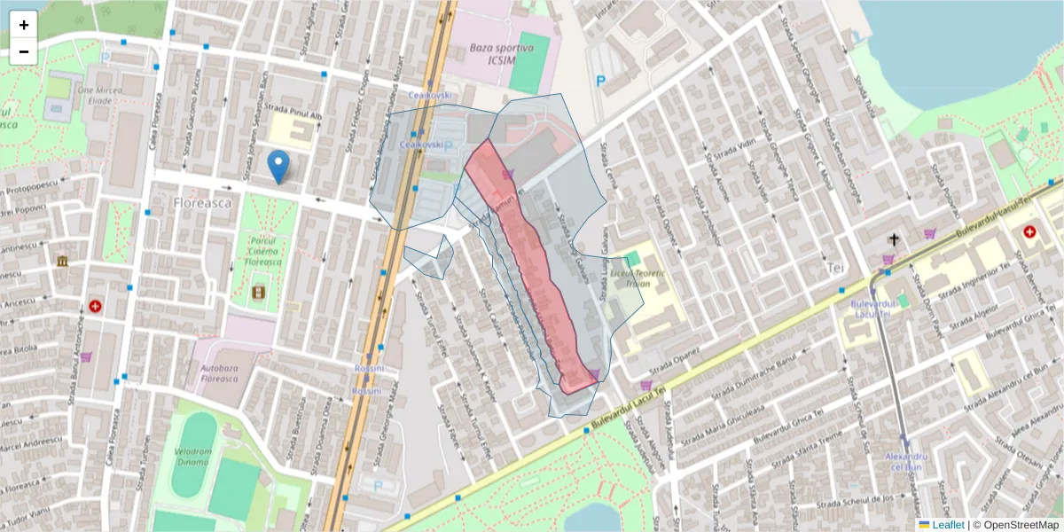 Hartă a codului poștal  și a codurilor poștale învecinate