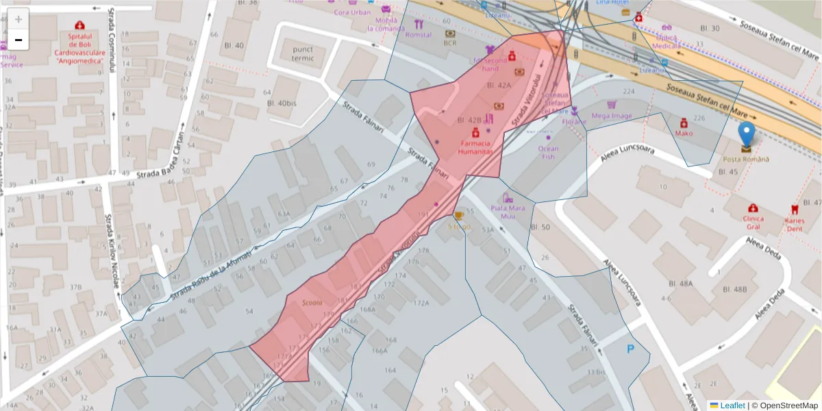Hartă a codului poștal  și a codurilor poștale învecinate