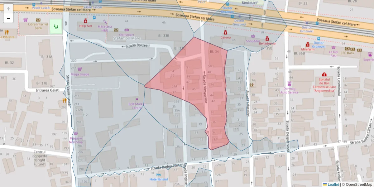 Hartă a codului poștal  și a codurilor poștale învecinate