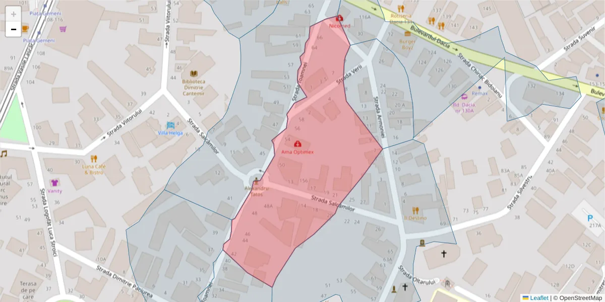 Hartă a codului poștal  și a codurilor poștale învecinate