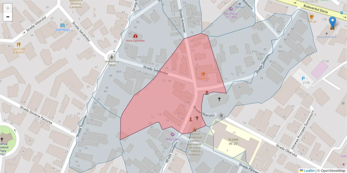 Hartă a codului poștal  și a codurilor poștale învecinate