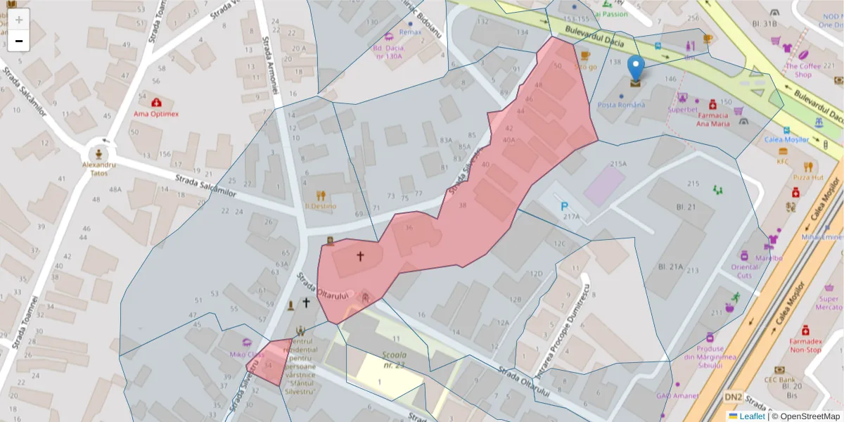 Hartă a codului poștal  și a codurilor poștale învecinate