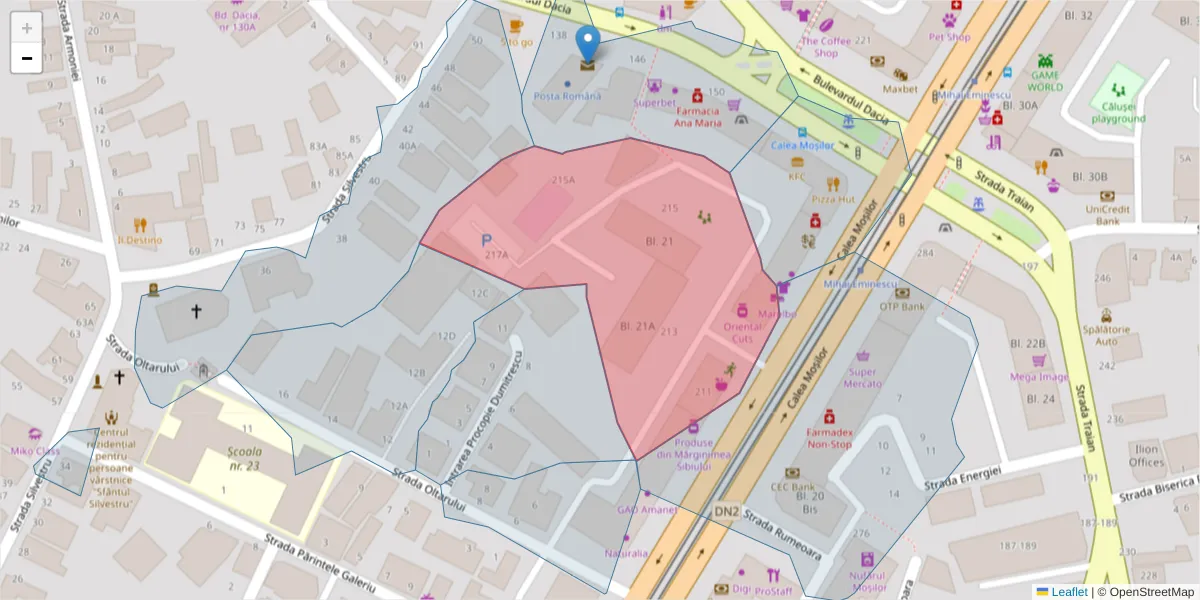 Hartă a codului poștal  și a codurilor poștale învecinate