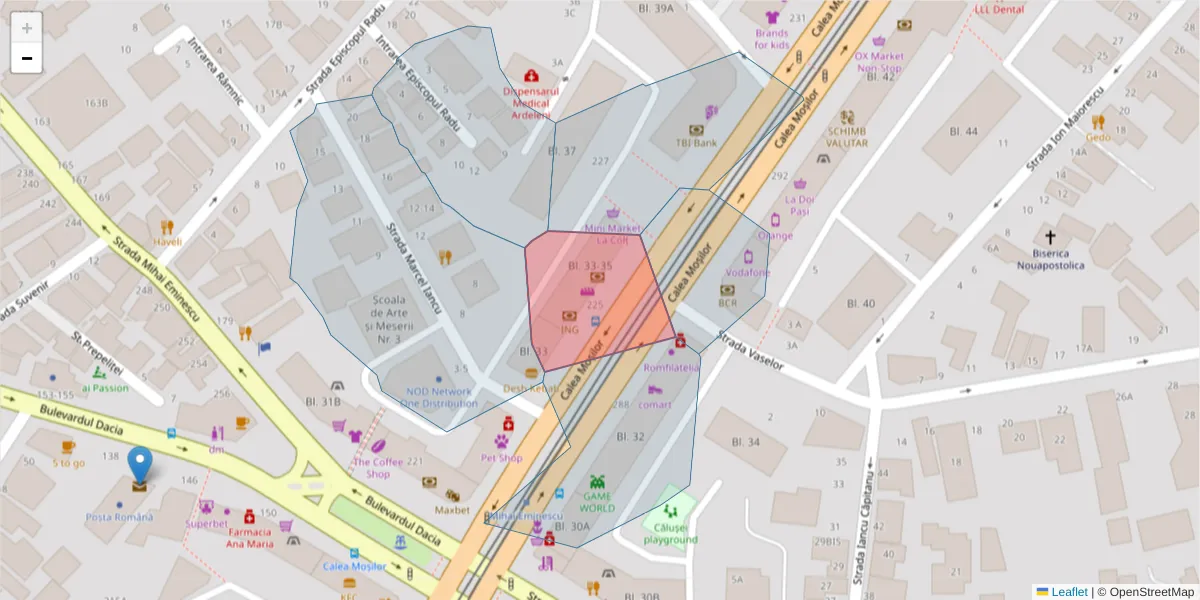 Hartă a codului poștal  și a codurilor poștale învecinate