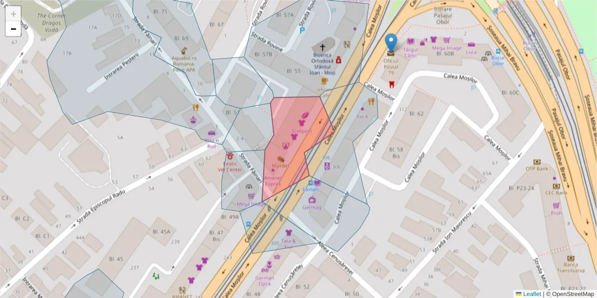 Hartă a codului poștal  și a codurilor poștale învecinate