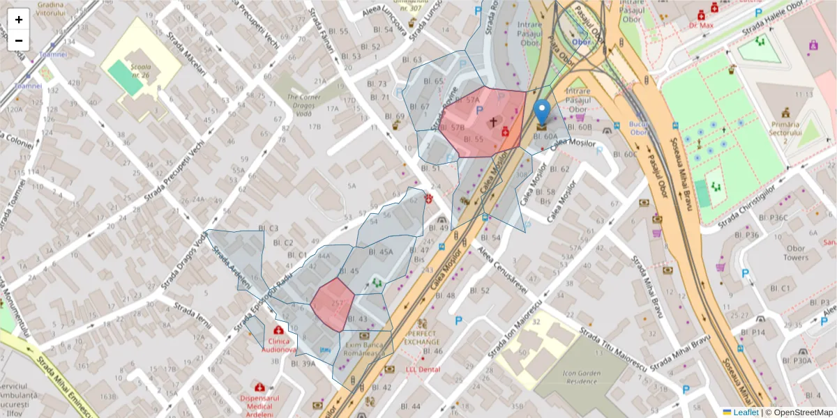 Hartă a codului poștal  și a codurilor poștale învecinate