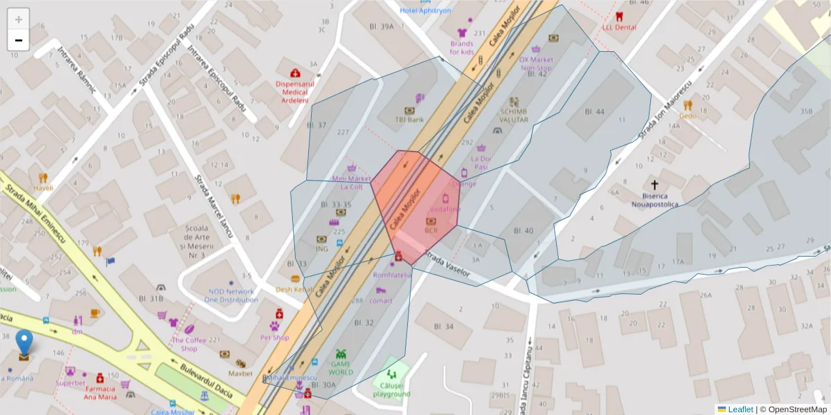 Hartă a codului poștal  și a codurilor poștale învecinate