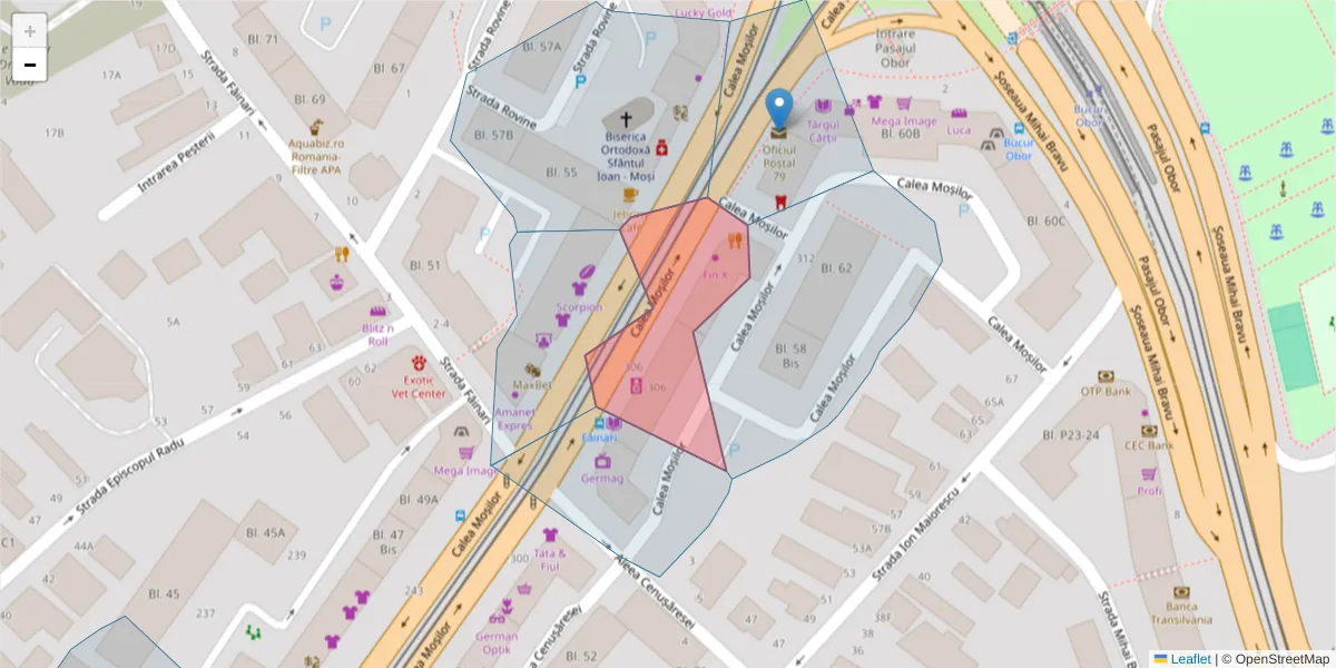 Hartă a codului poștal  și a codurilor poștale învecinate