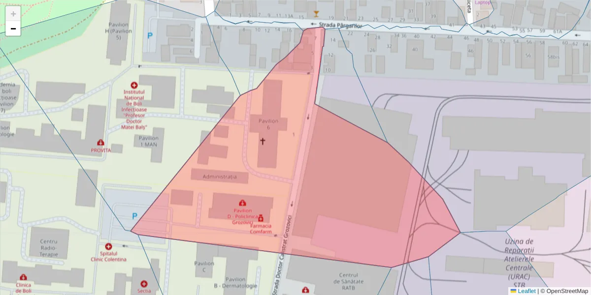Hartă a codului poștal  și a codurilor poștale învecinate