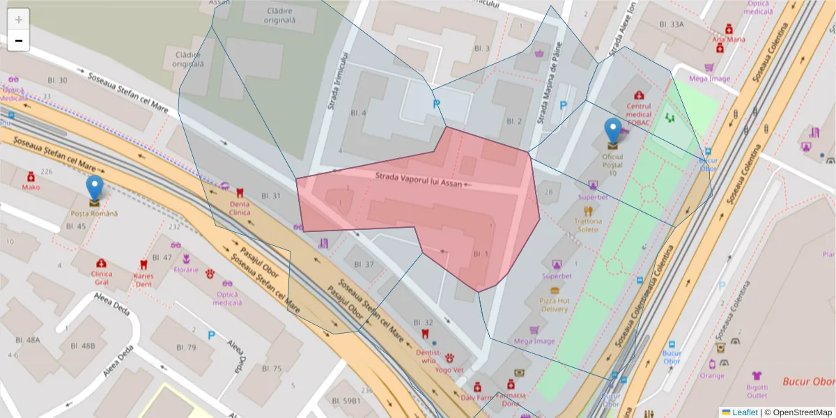 Hartă a codului poștal  și a codurilor poștale învecinate